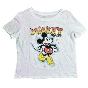 Disney Mickey Mouse White Skimmer T-Shirt Graphic Tee Womens Large